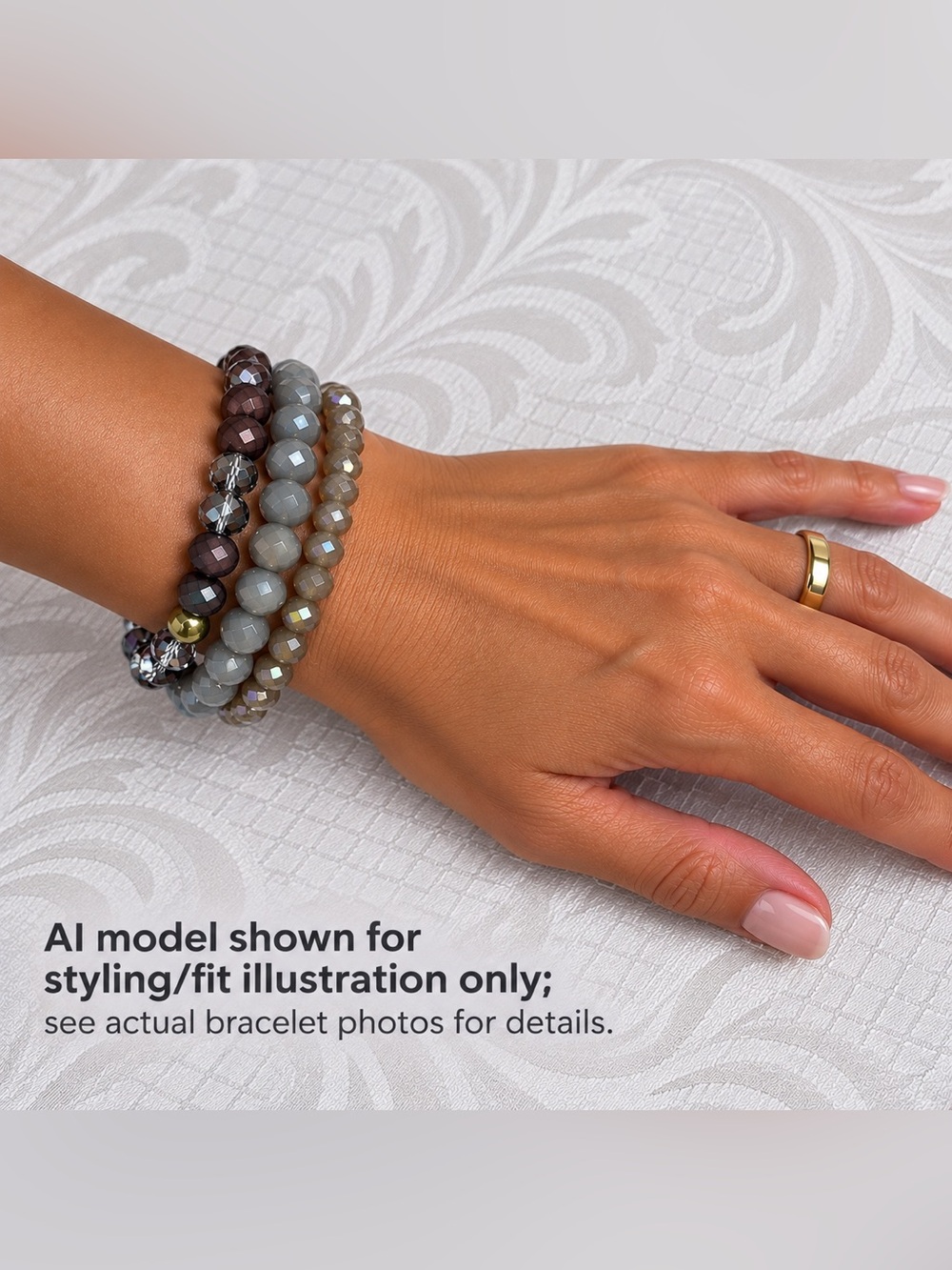 ✨ 3-Pc Stackable Faceted Beaded Stretch Bracelet Set Gray Taupe Brown Gold NWOT